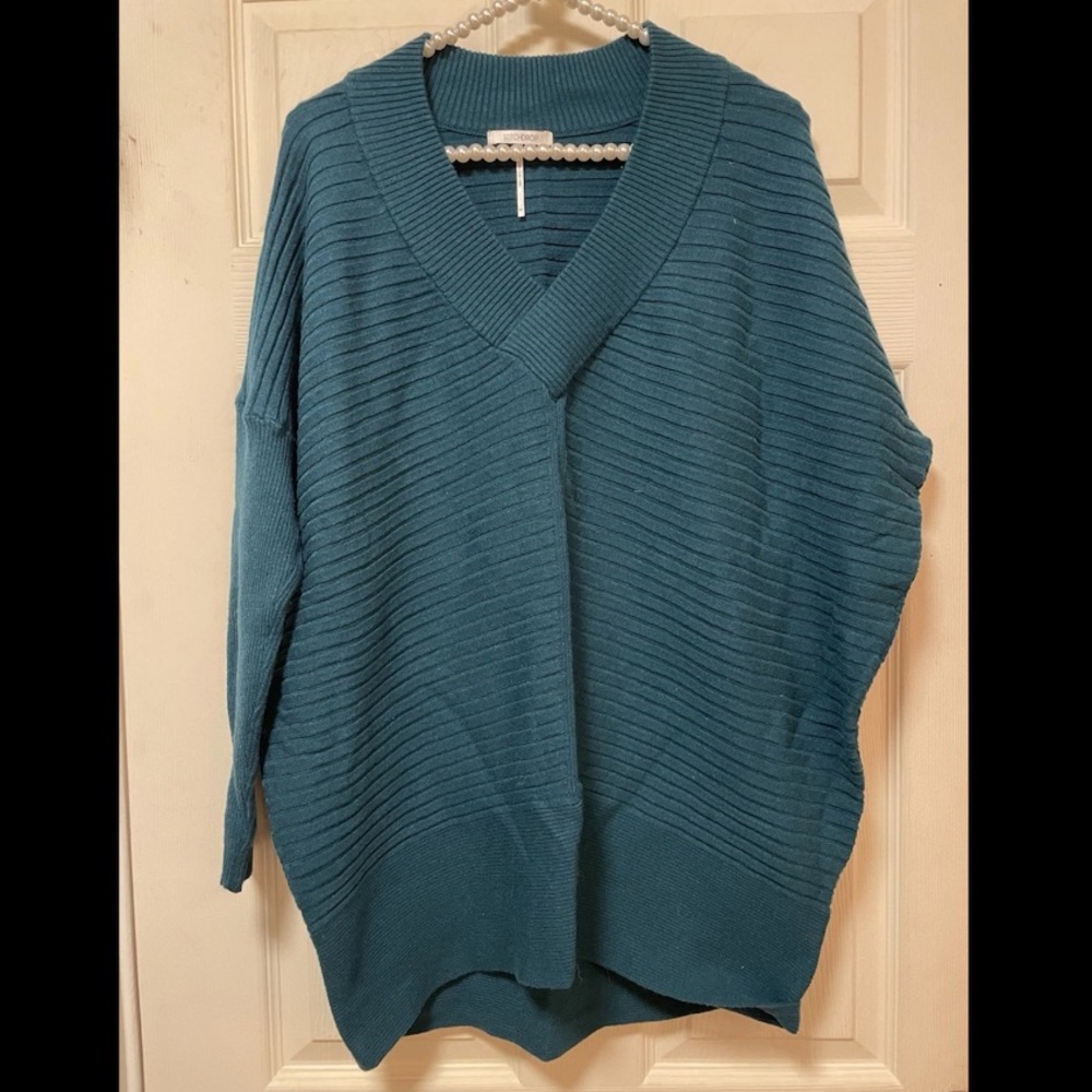 Stitch Drop Women Size Med Teal Blue Oversized Drop Sleeve Sweater Lightweight